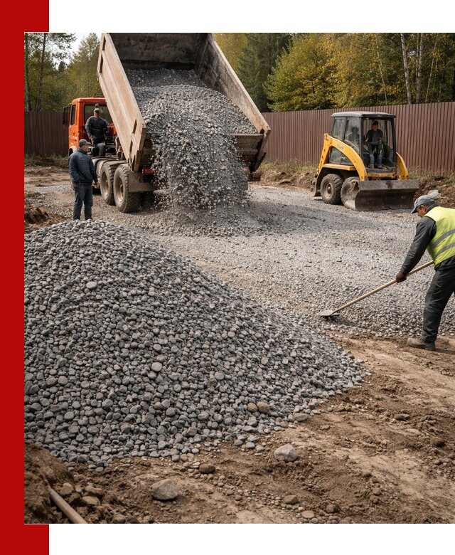 Отсыпка участка щебнем с доставкой и уплотнением в Кстово