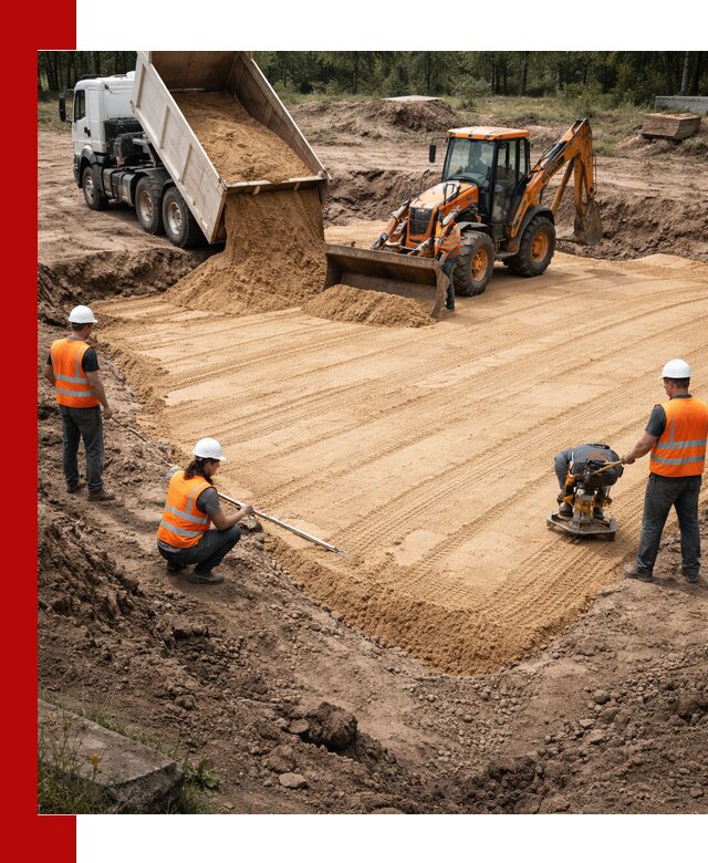 Устройство песчаной подушки для фундаментов и дорог в Кстове